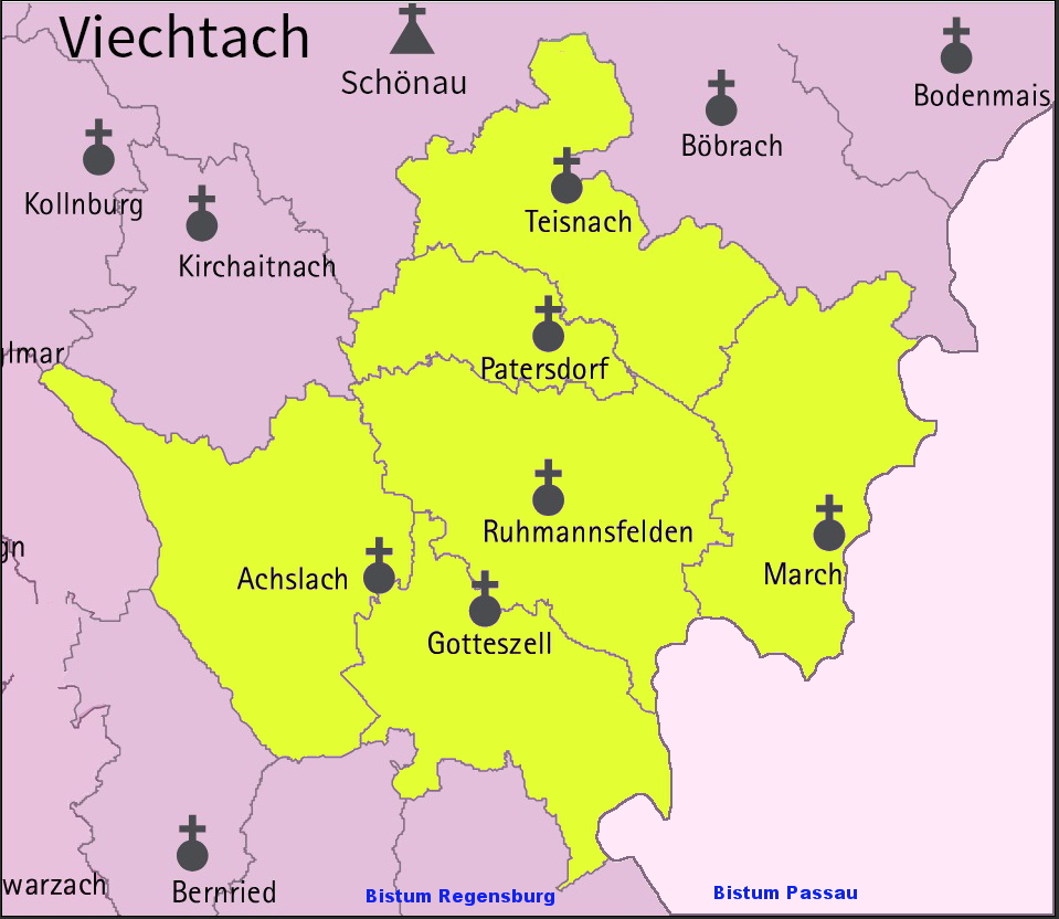 Gebietskarte der Pfarreiengemeinschaft Teisnachtal